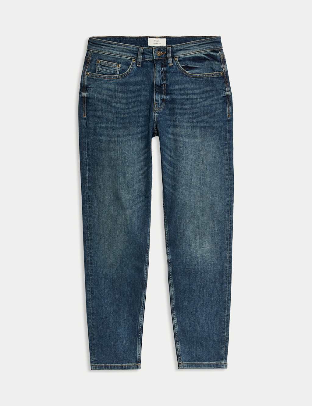 Tapered Fit Vintage Wash Stretch Jeans