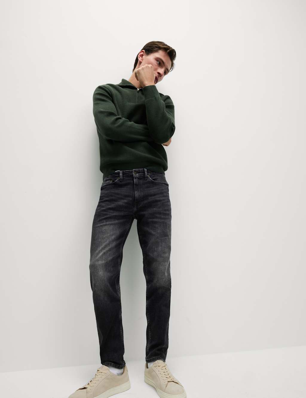 Tapered Fit Vintage Crosshatch Jeans