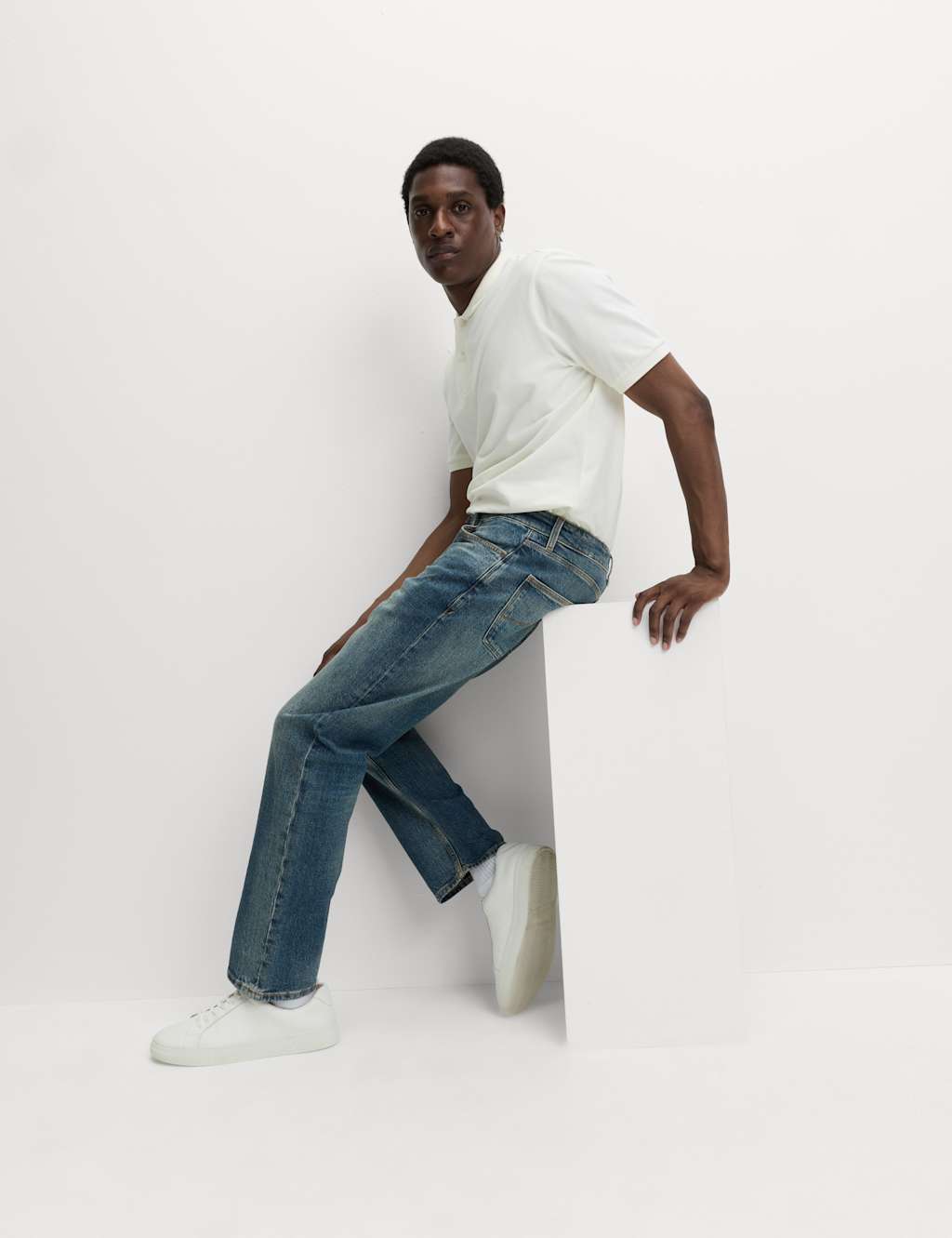 M&S Straight Fit Stretch Jeans Medium Blue