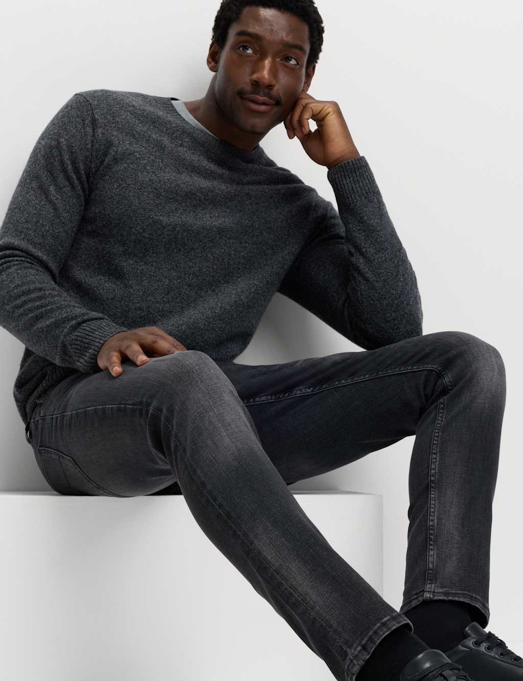 M&S Slim Fit 5 Pocket Stretch Jeans Black Mix