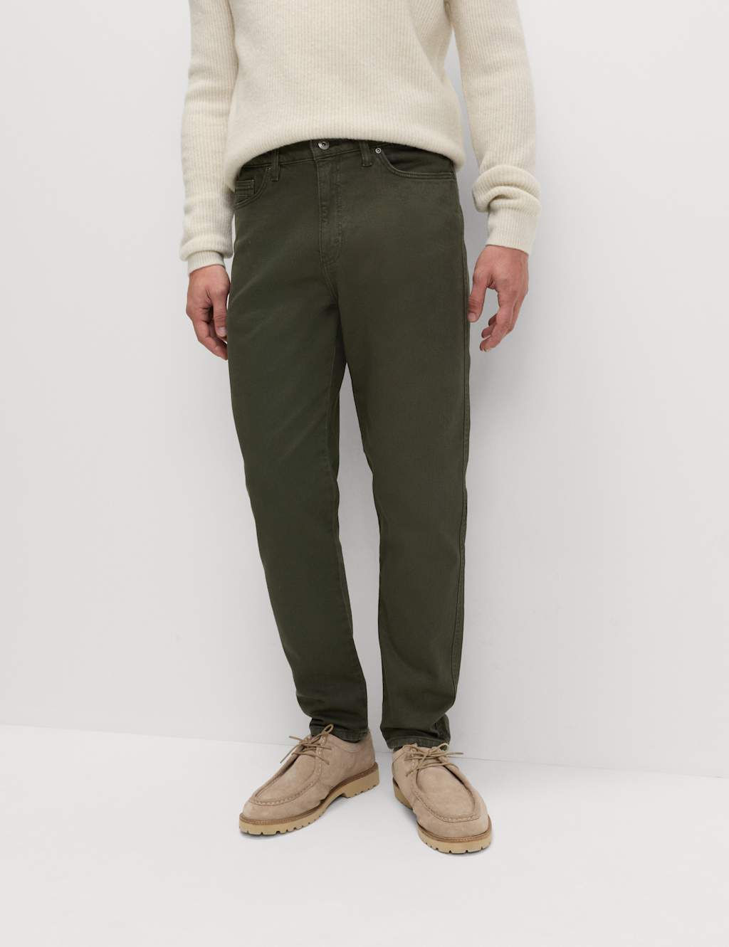 M&S Authentic Tapered Fit Stretch Jeans Khaki