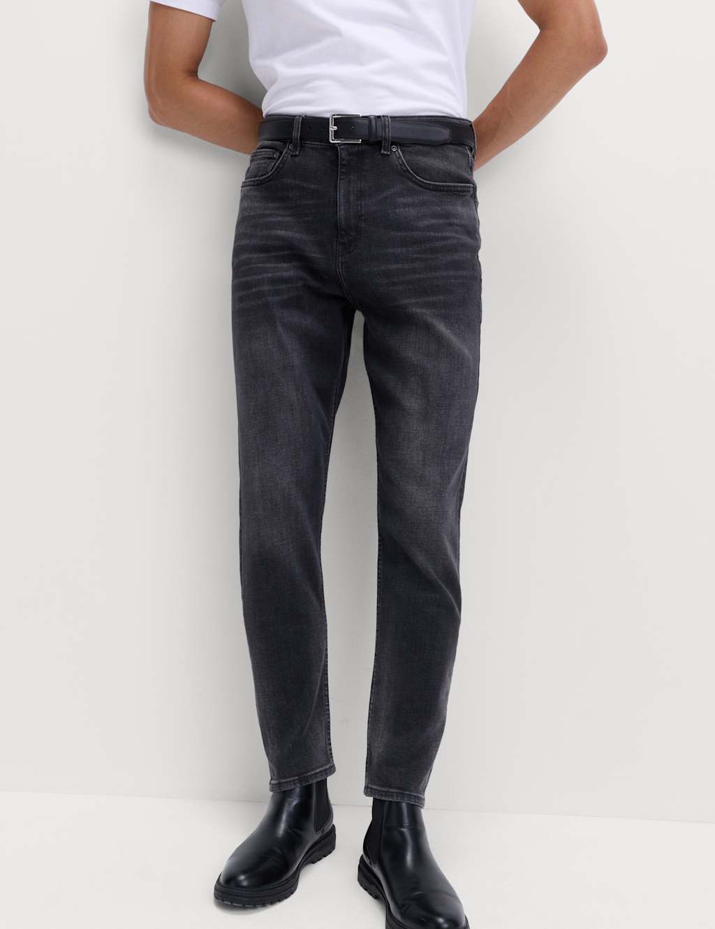 M&S Authentic Tapered Fit Stretch Jeans Black Mix