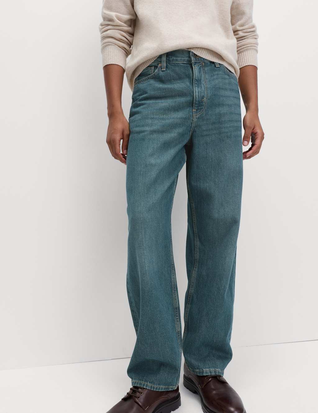 M&S Loose Fit Rigid Denim Jeans Green Tint