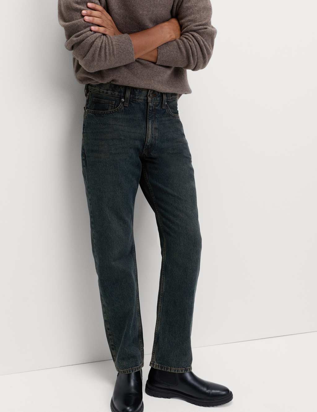 M&S Straight Fit Rigid Denim Jeans Dark Blue