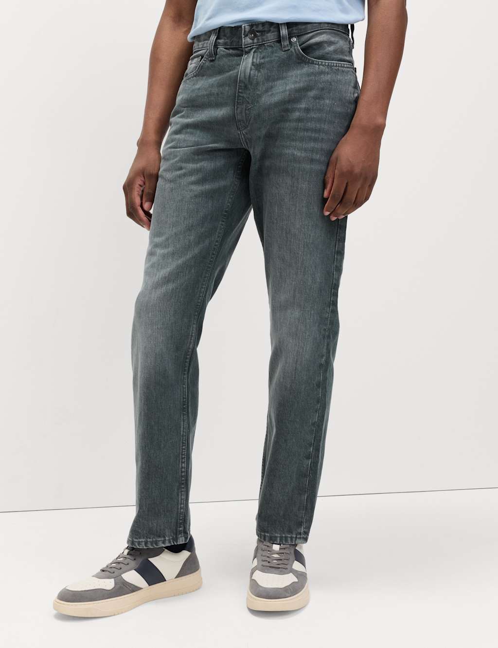 M&S Straight Fit Rigid Denim Jeans Grey Blue