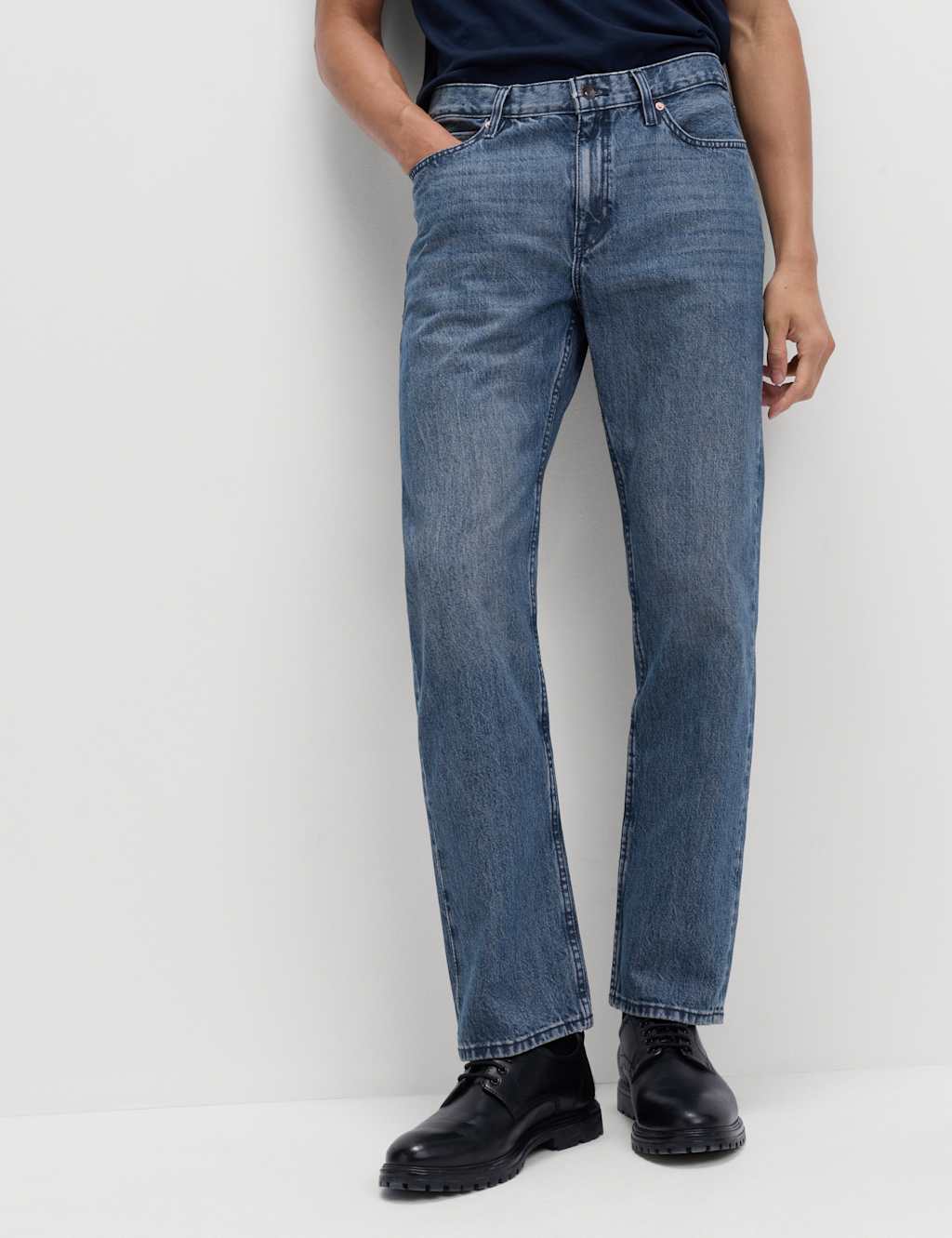 M&S Straight Fit Rigid Denim Jeans Smokey Blue