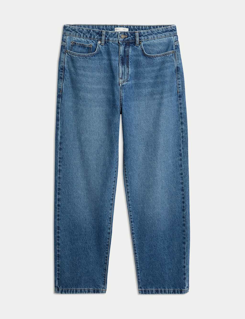 M&S Men's Baggy Fit Denim Jeans - 38/29in - Mid Blue