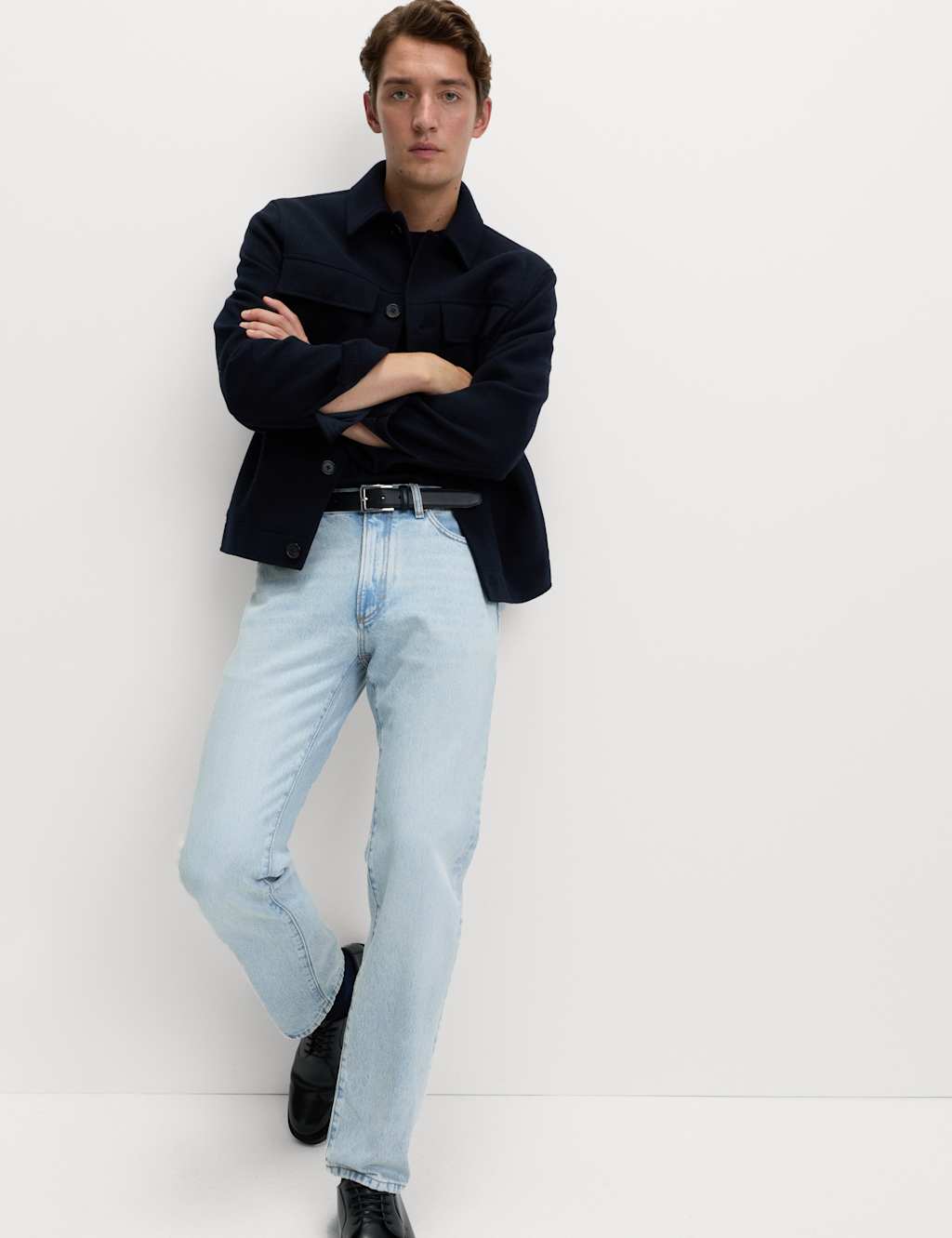 M&S Straight Fit Bleached Denim Jeans Light Blue