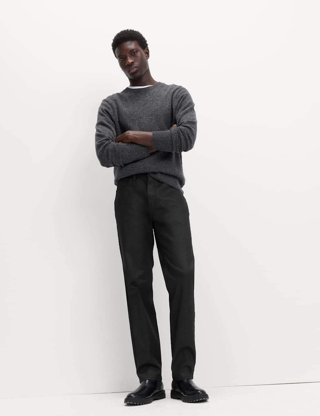 M&S Straight Fit Coated Denim Jeans Black