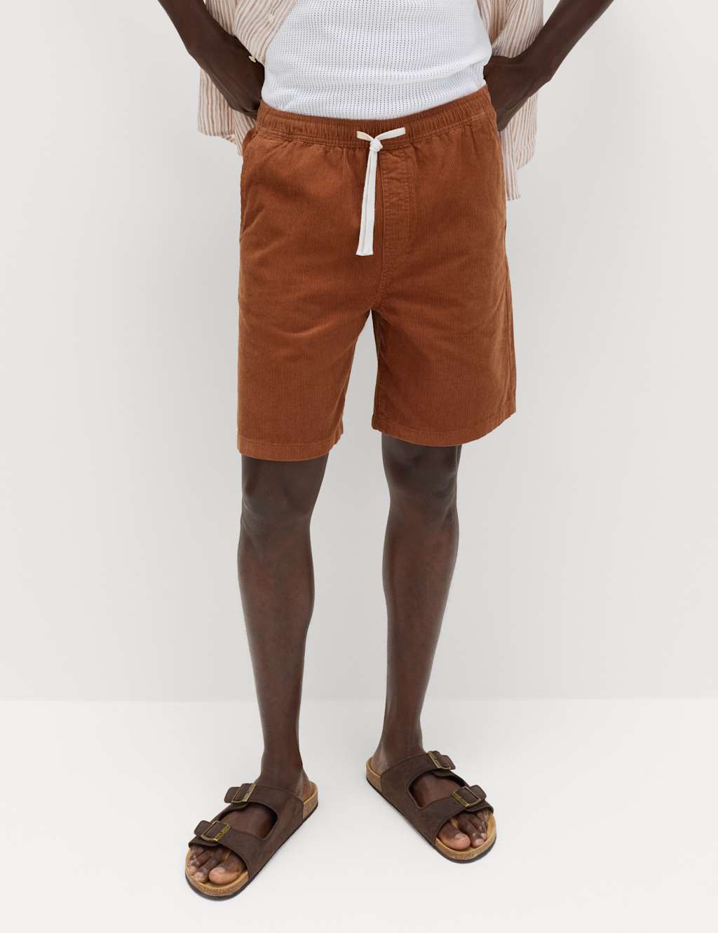 M&S Men's Pure Cotton Corduroy Shorts - M - Rust