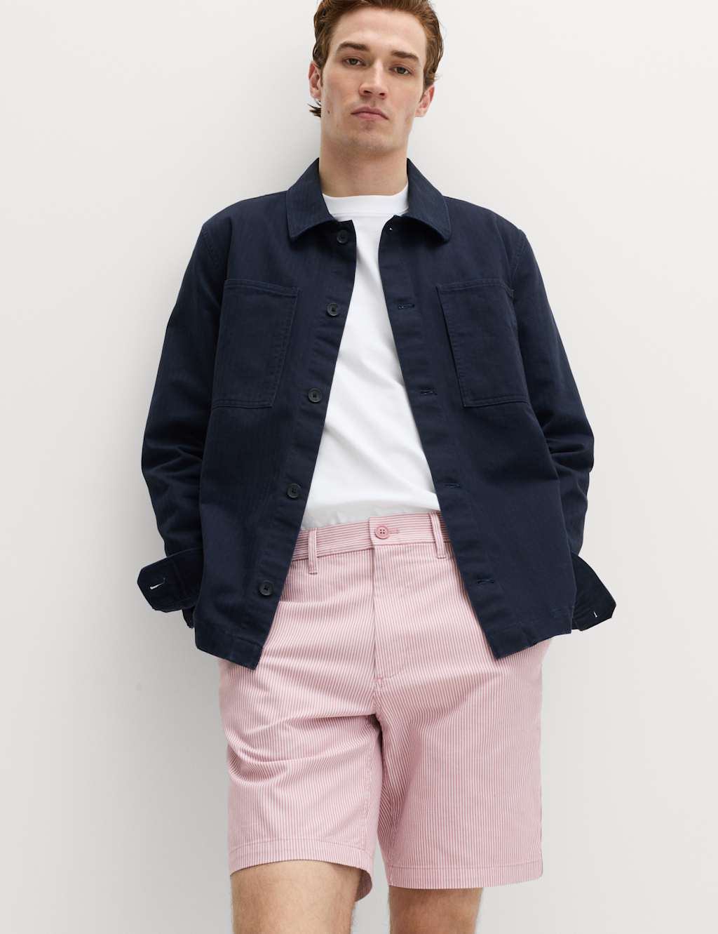 M&S Men's Half-Elasticated Waist Chino Shorts - 36 - Pink Mix