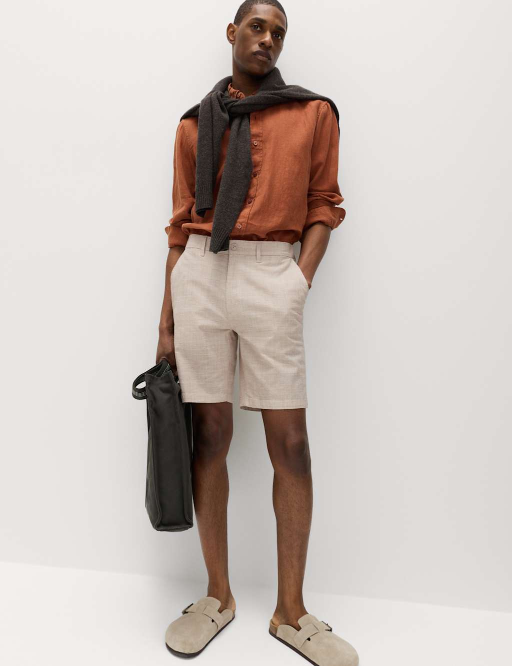 M&S Men's Half-Elasticated Waist Chino Shorts - 30 - Stone Mix