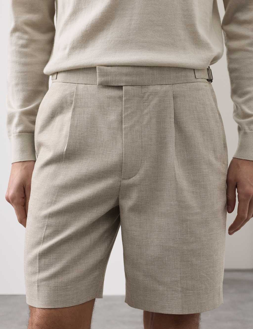 Autograph Men's Regular Fit Textured Linen Shorts - 40 - Oatmeal Mix