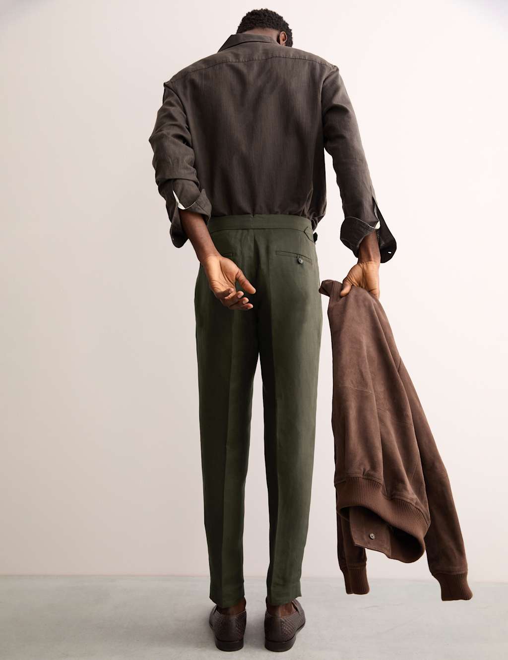 Tapered Fit Linen Blend Trousers