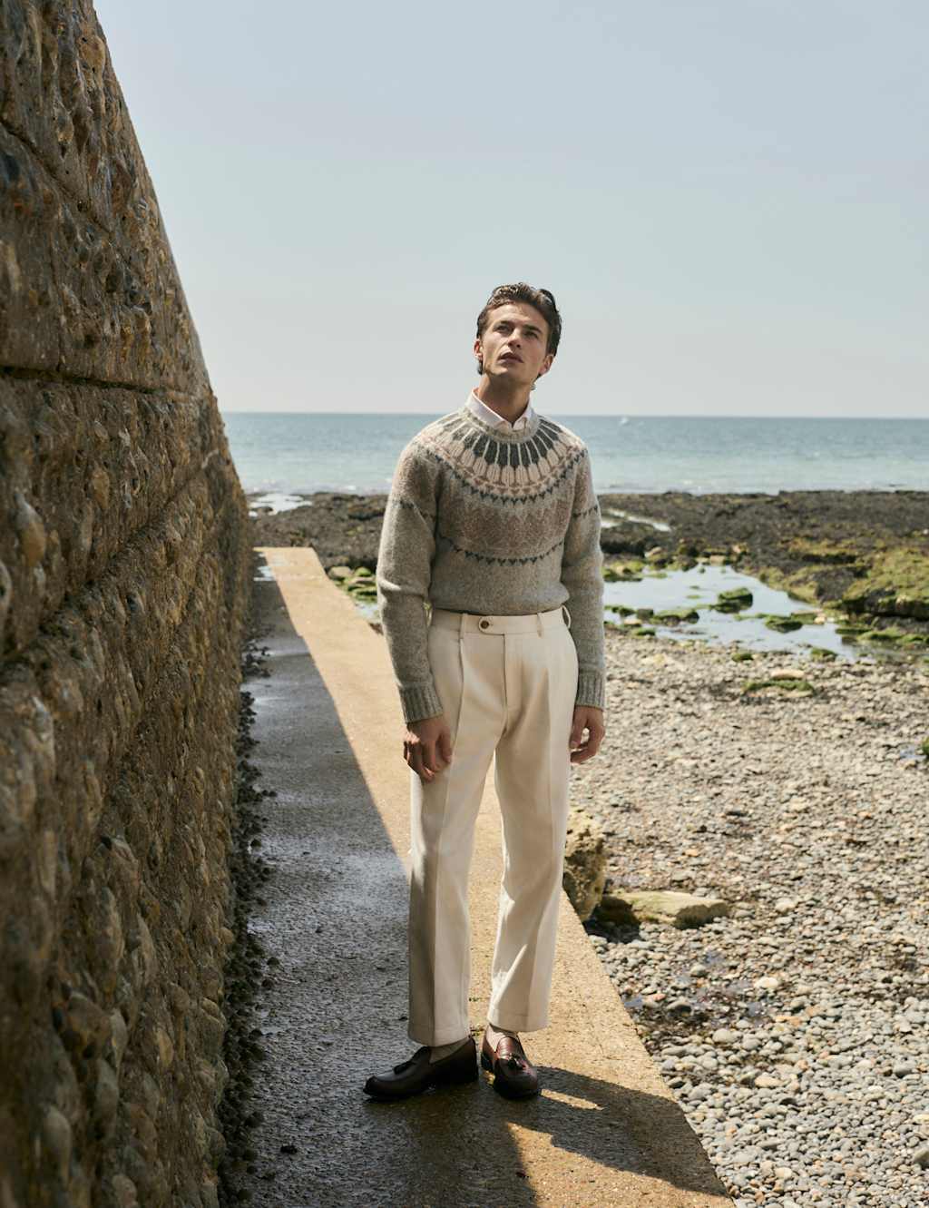 JAEGER Pure Cotton Tapered Fit Pleated Twill Trousers White