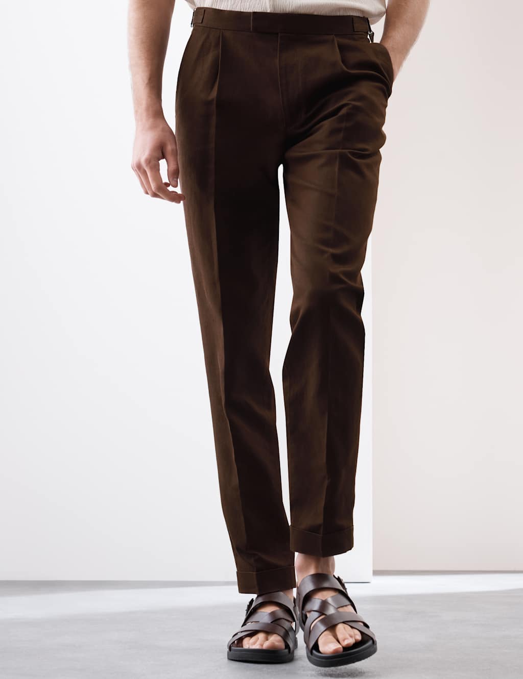 Linen Blend Single Pleat Smart Trousers