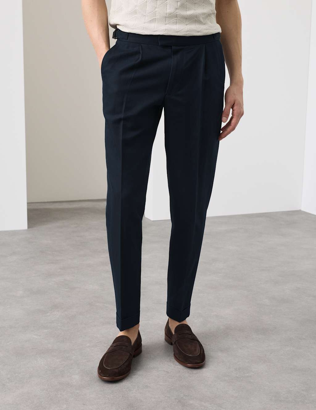 Autograph Men's Tapered Fit Cotton Linen Blend Trousers - 30/33in - Navy