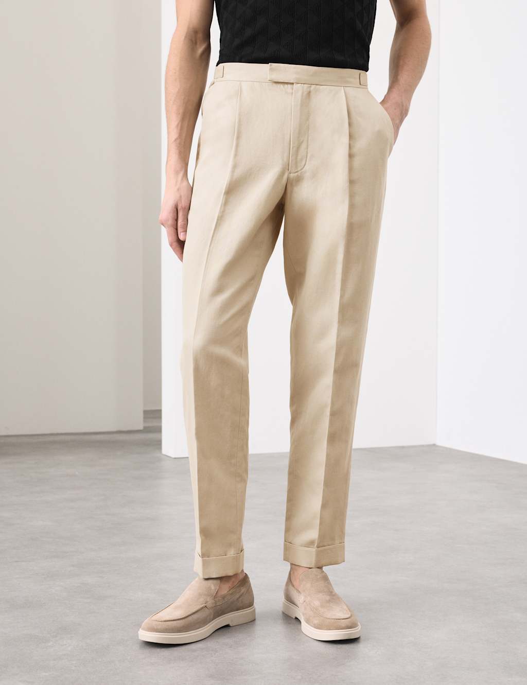 Autograph Men's Tapered Fit Cotton Linen Blend Trousers - 38/29in - Light Grey