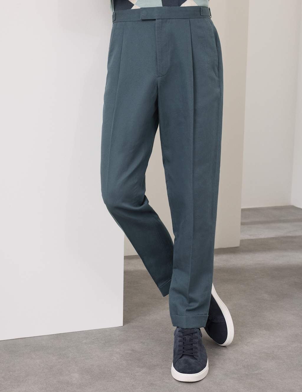 Autograph Men's Tapered Fit Cotton Linen Blend Trousers - 44/29in - Petrol