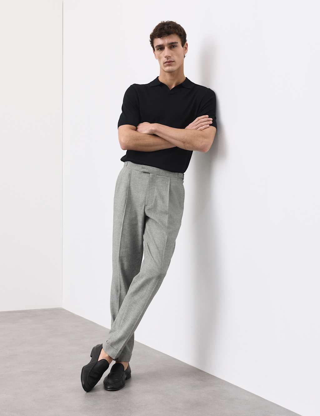 Autograph Men's Tapered Fit Cotton Linen Blend Trousers - 40/29in - Black Mix