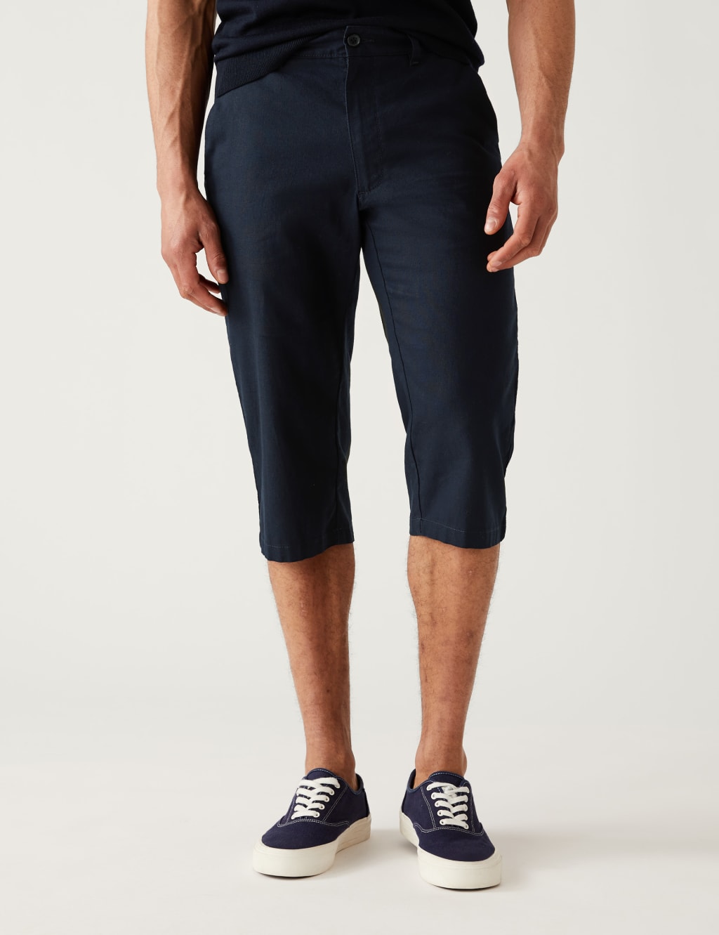 M&S Linen Blend 3/4 Leg Shorts Dark Navy