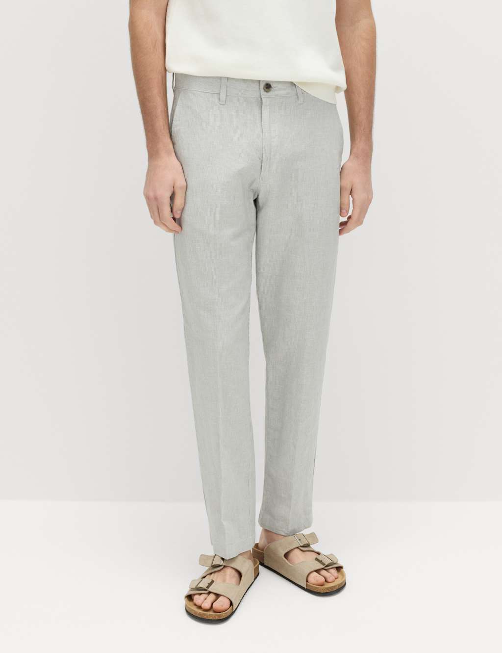 M&S Men's Regular Fit Linen Blend Chinos - 36/29in - Chrome