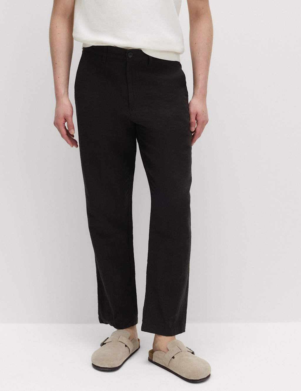 M&S Men's Regular Fit Linen Blend Chinos - 34/33in - Bitter Chocolate