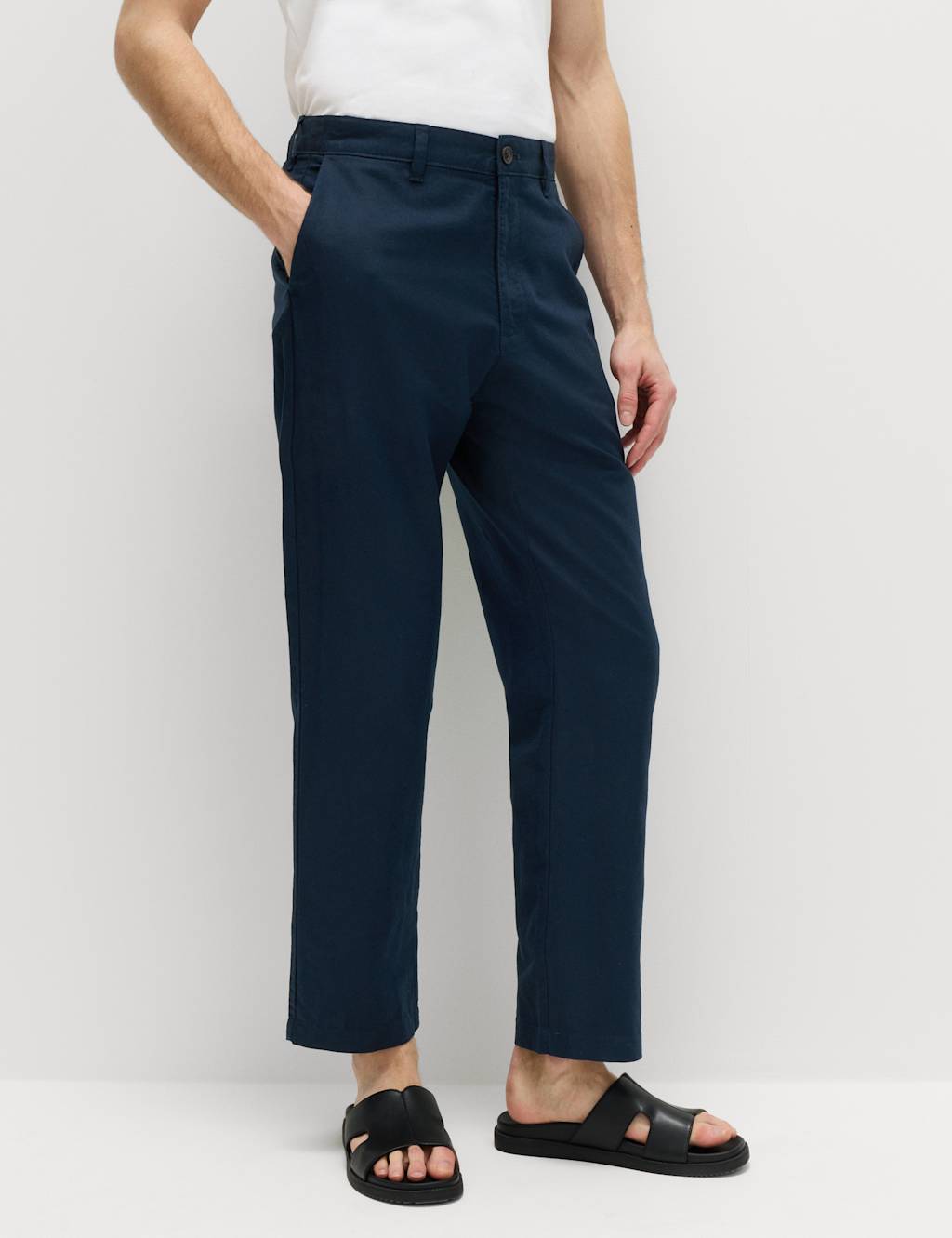 M&S Men's 2 Pack Regular Fit Cotton Linen Blend Chinos - 32/31in - Navy