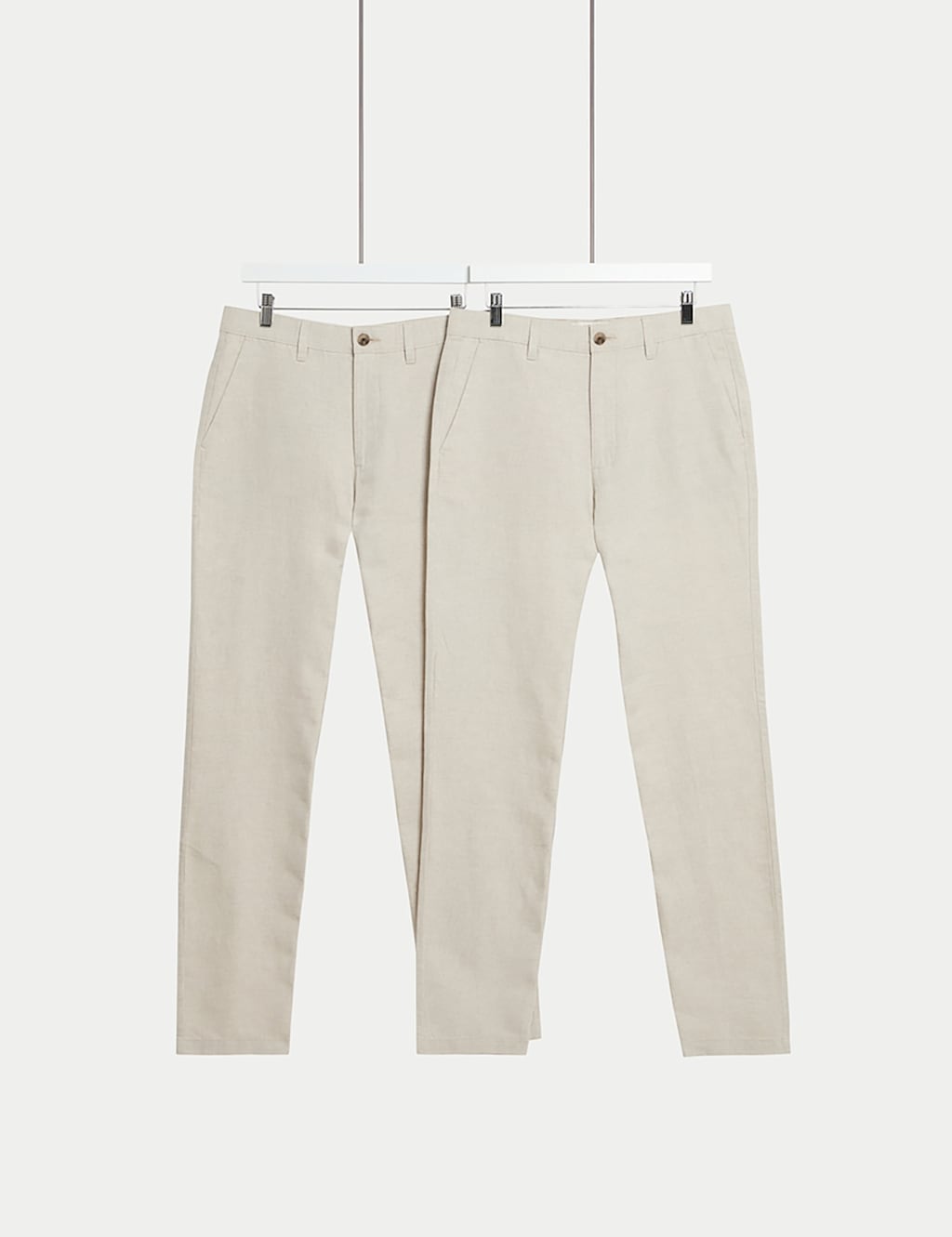M&S 2 Pack Regular Fit Cotton Linen Blend Chinos Stone Mix