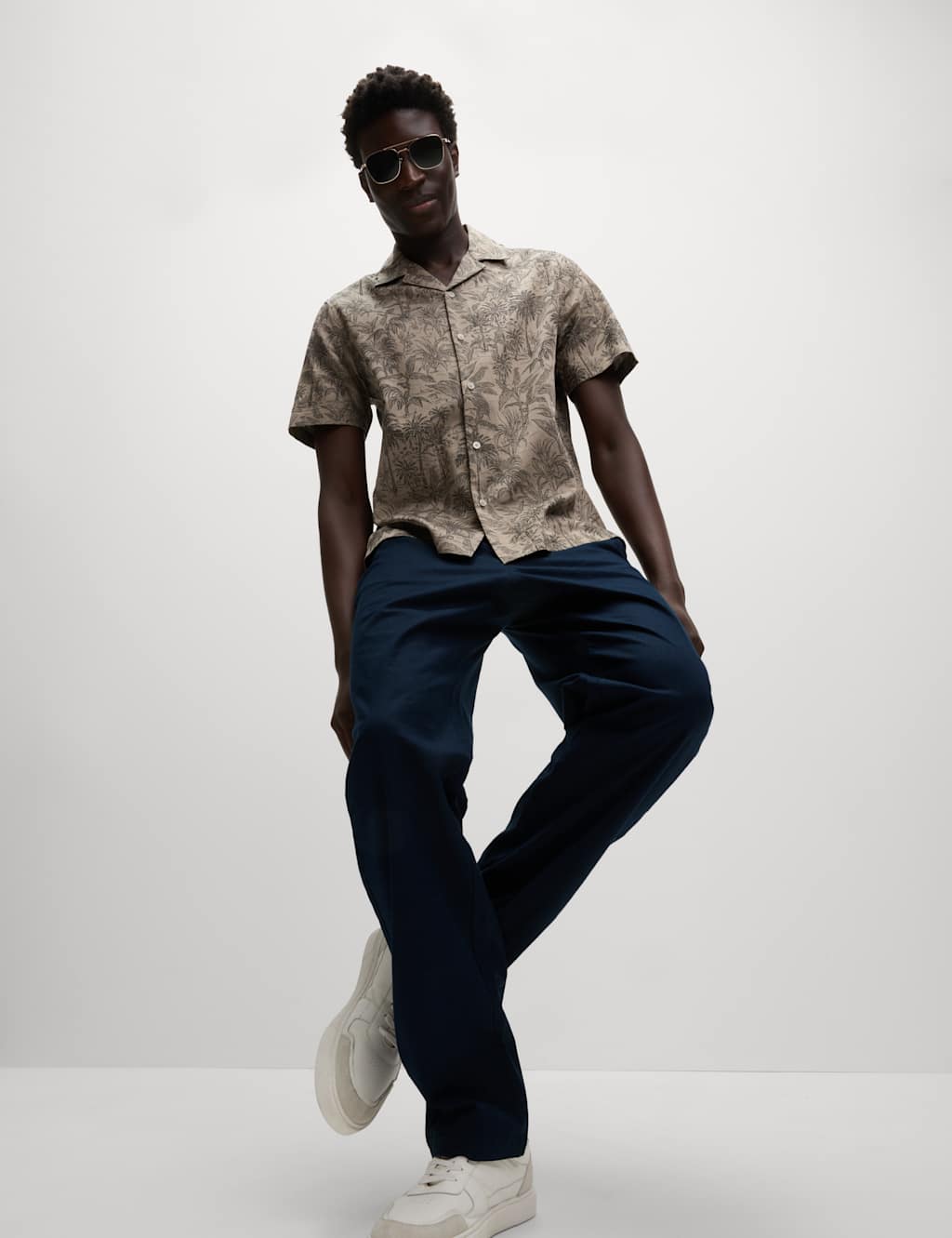 Loose Fit Linen Blend Elasticated Trousers