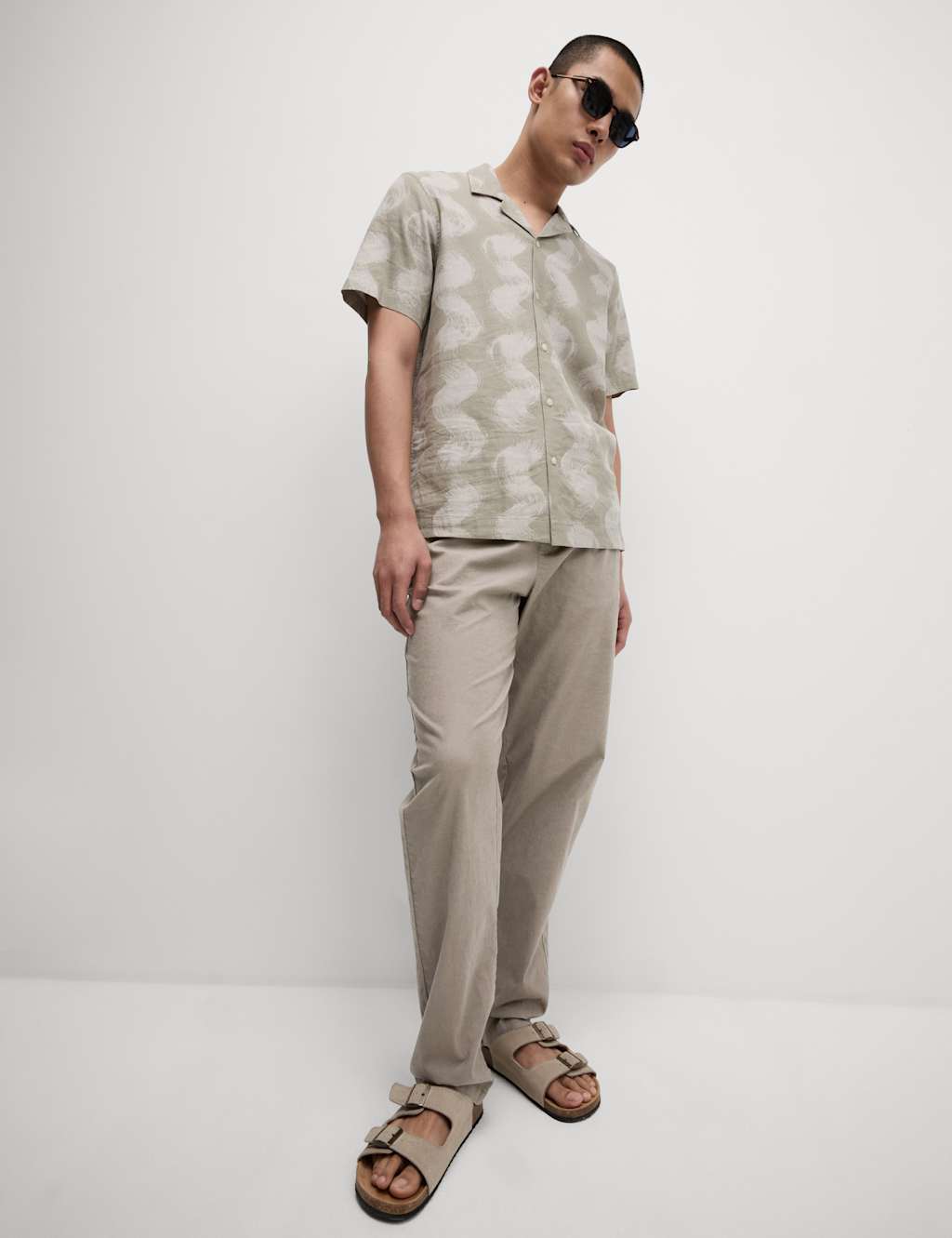 Loose Fit Linen Blend Elasticated Trousers