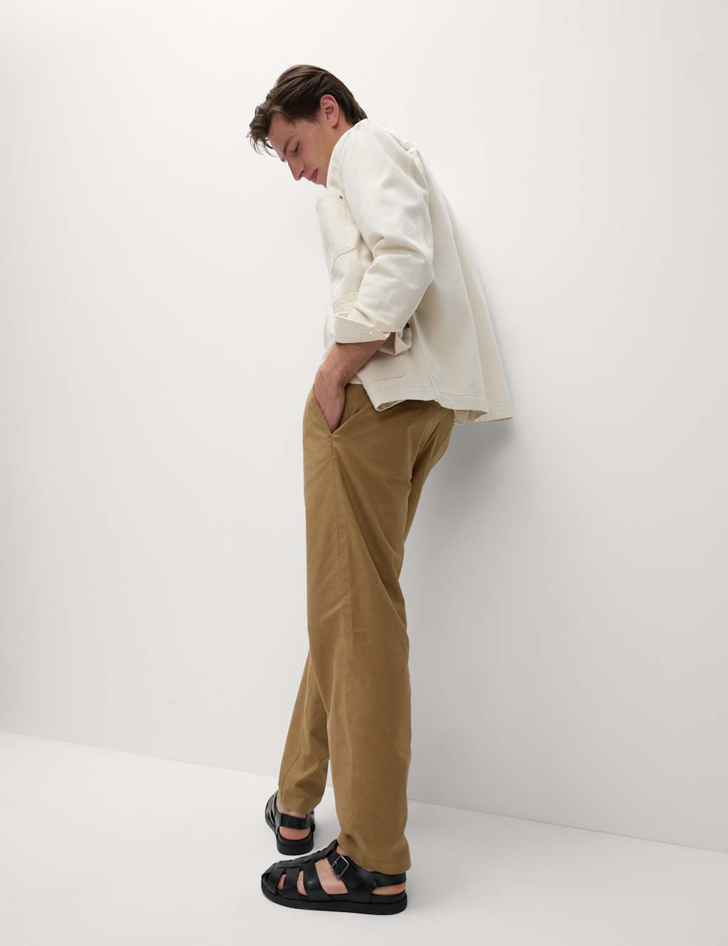 Tapered Fit Cotton Linen Blend Elasticated Trousers