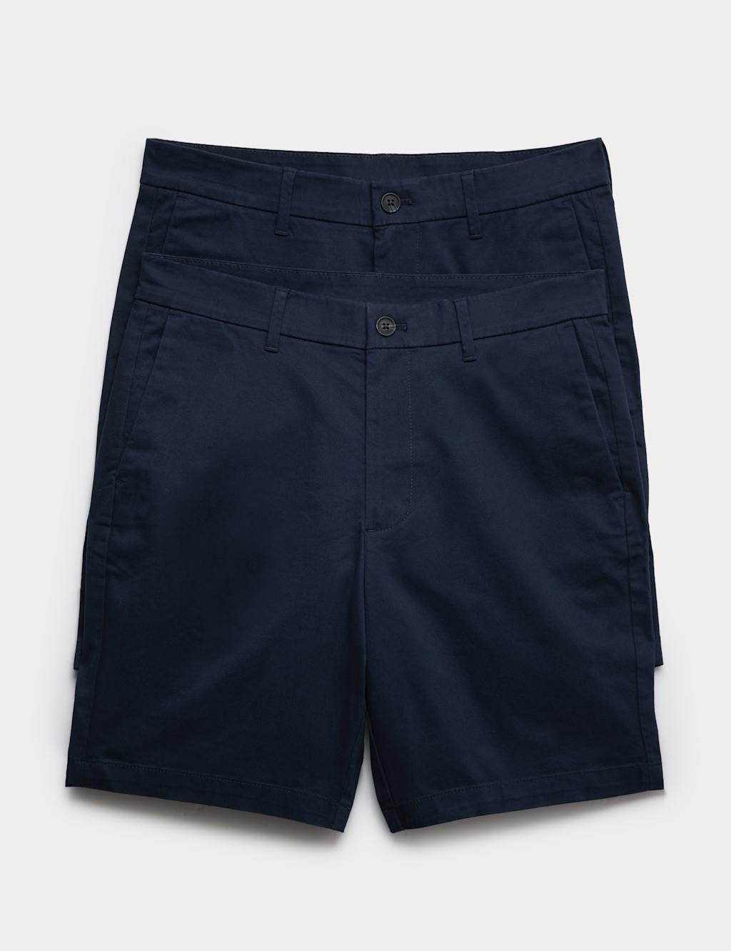M&S 2 Pack Regular Fit Stretch Chino Shorts Navy