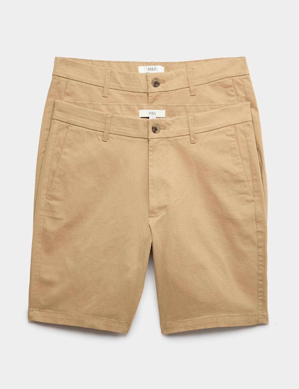 M&S 2 Pack Slim Fit Stretch Chino Shorts Sand