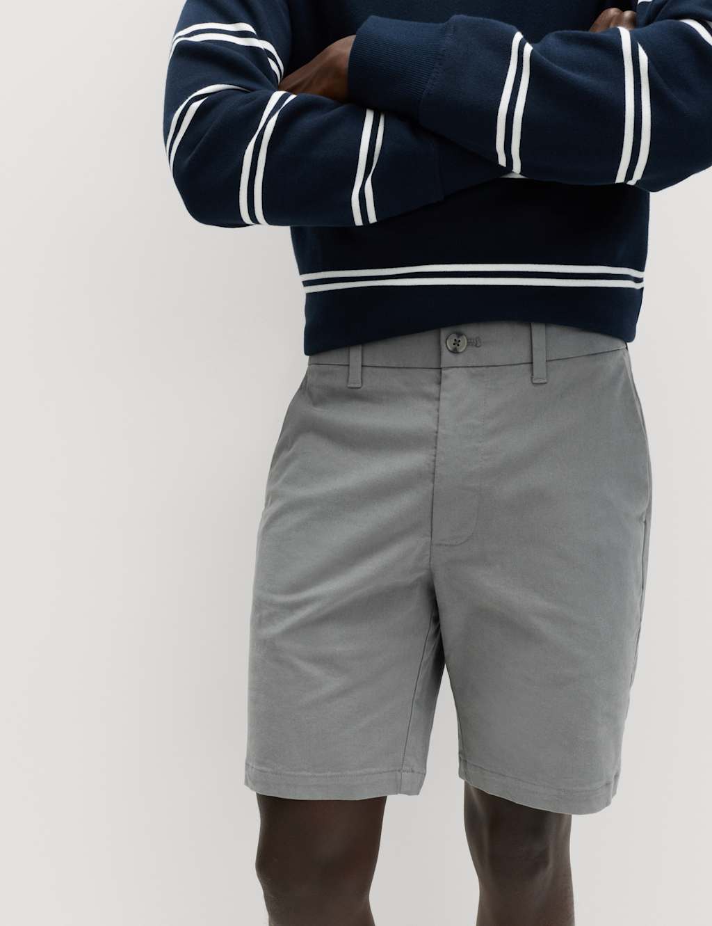 M&S Men's 2 Pack Slim Fit Stretch Chino Shorts - 30 - Ash Grey Mix
