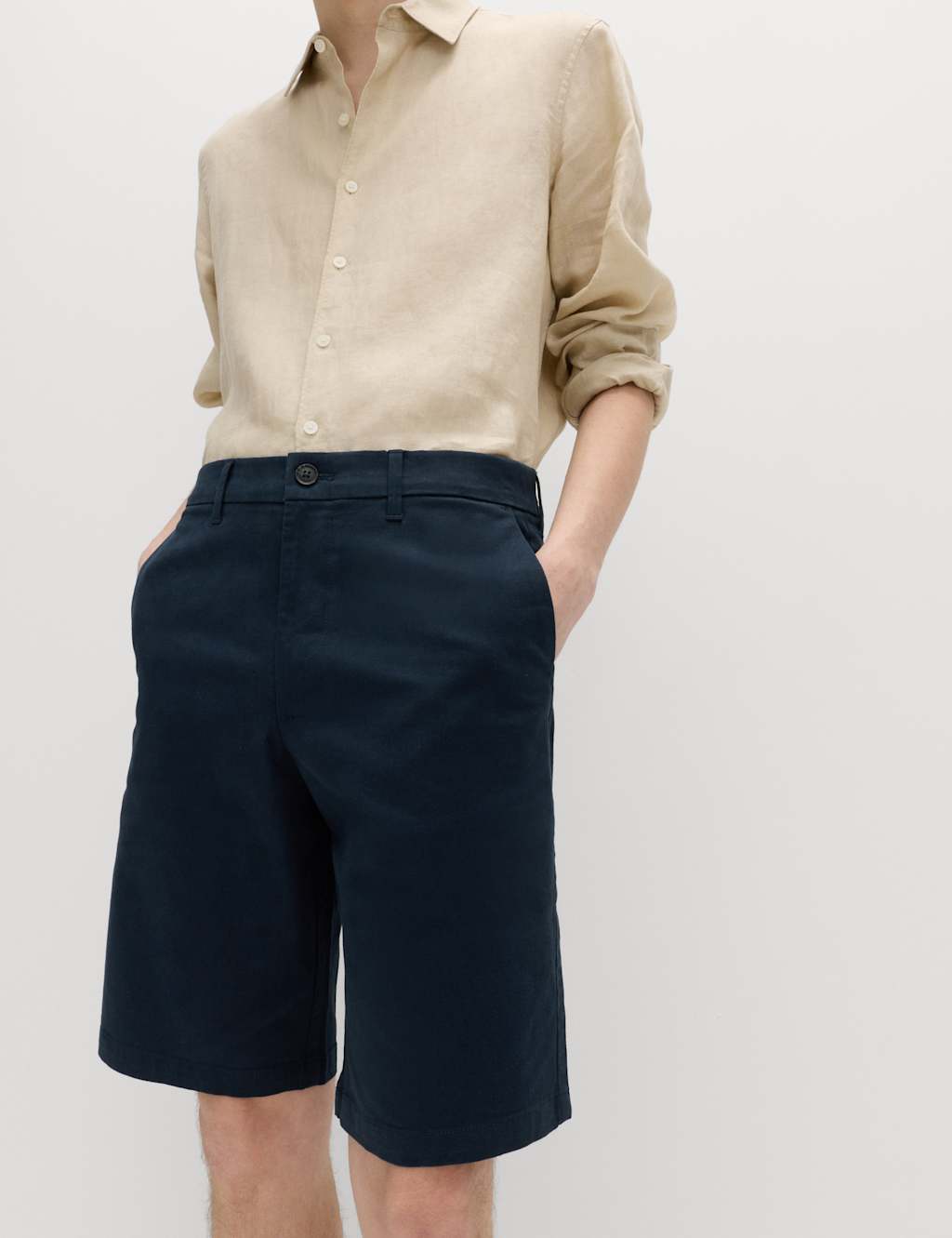 M&S Men's Loose Fit Stretch Chino Shorts - 44 - Navy