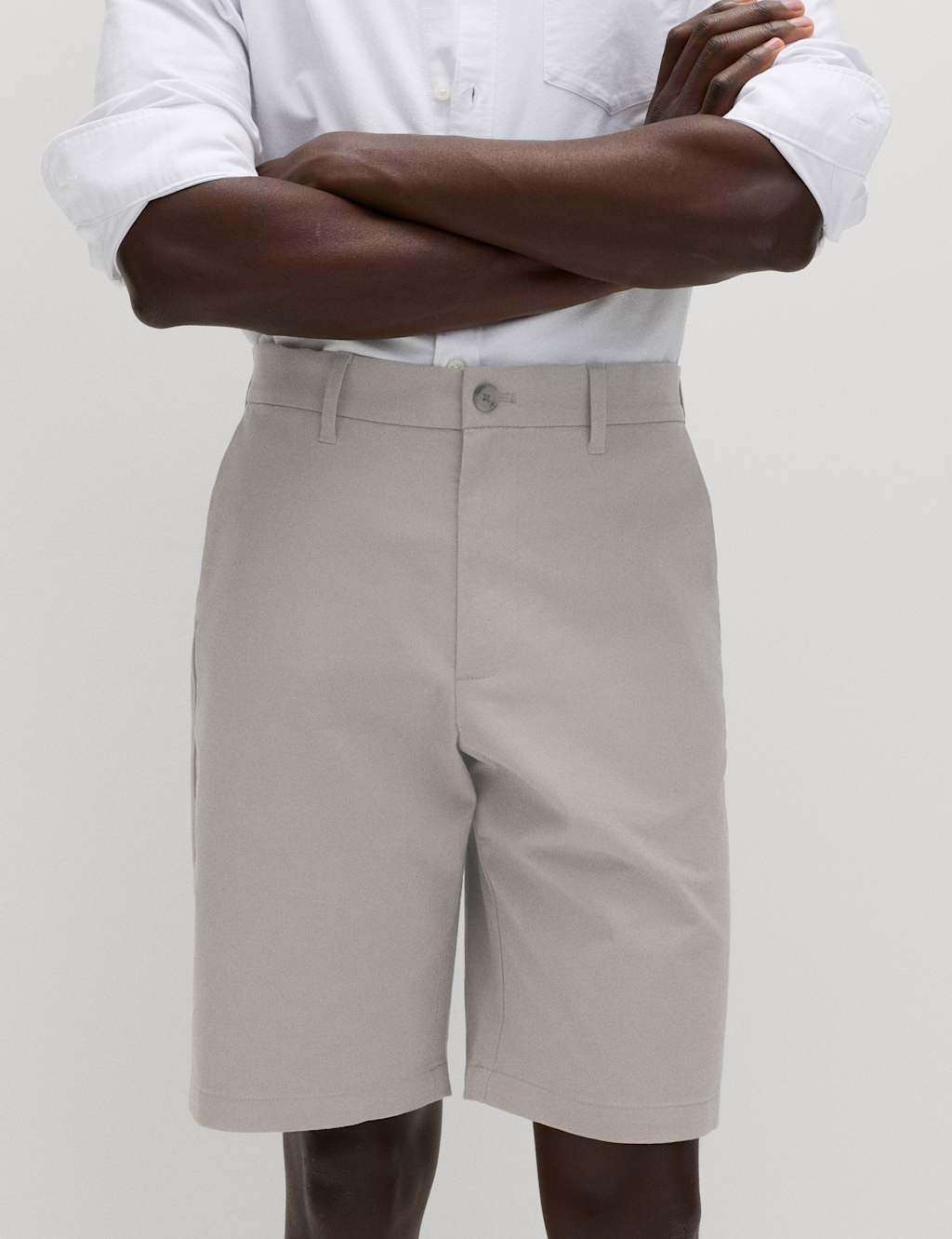 M&S Men's Loose Fit Stretch Chino Shorts - 40 - Pebble