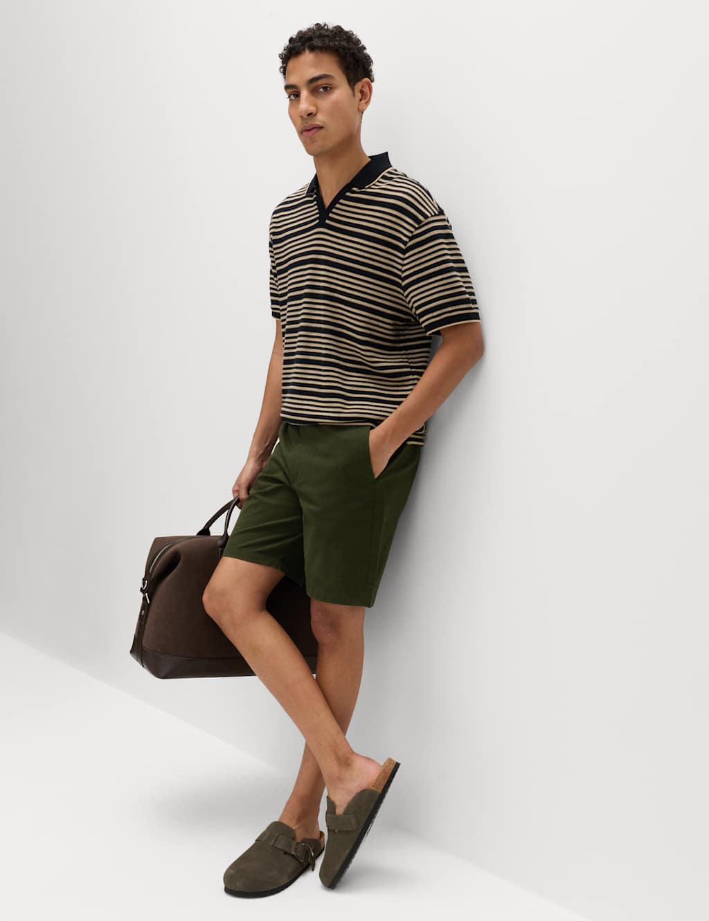 M&S Men's Regular Fit Stretch Chino Shorts - 36 - Dark Green