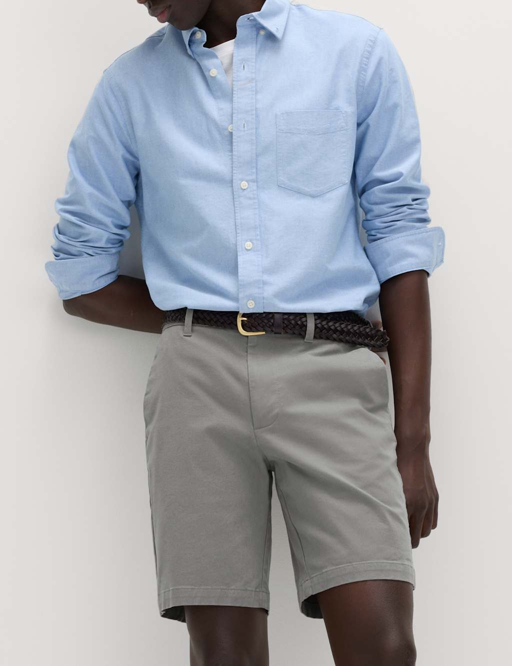 M&S Men's Regular Fit Stretch Chino Shorts - 30 - Ash Grey