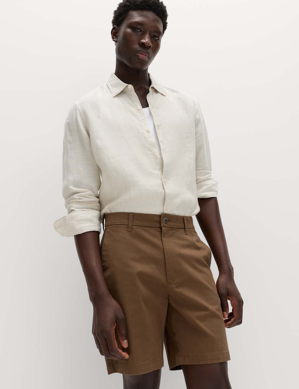 M&S Men's Regular Fit Stretch Chino Shorts - 34 - Brown