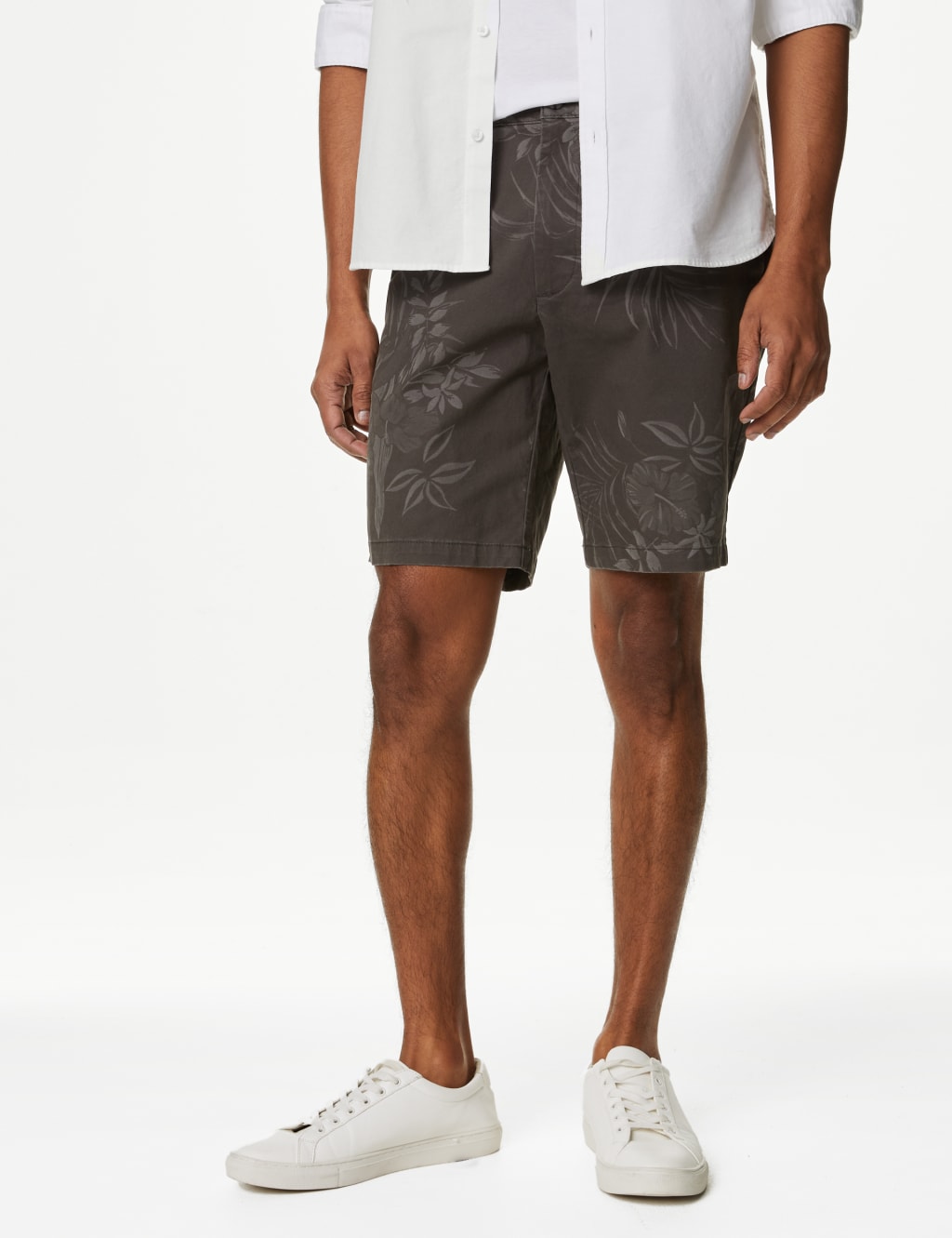 M&S Floral Stretch Chino Shorts Grey