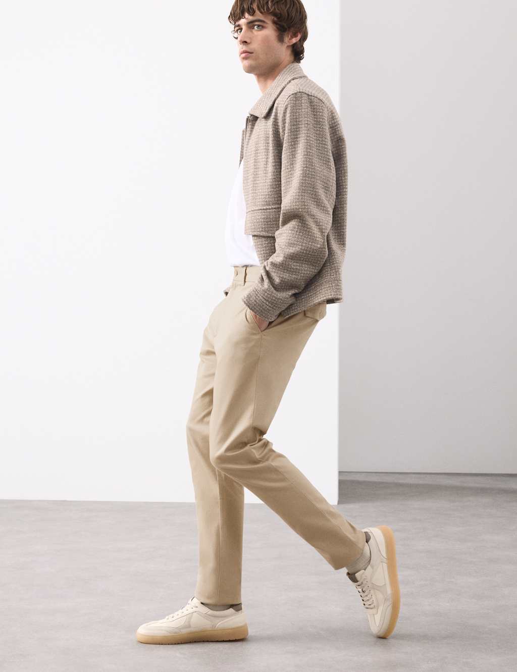Autograph Slim Fit Cotton Rich Stretch Trousers Beige