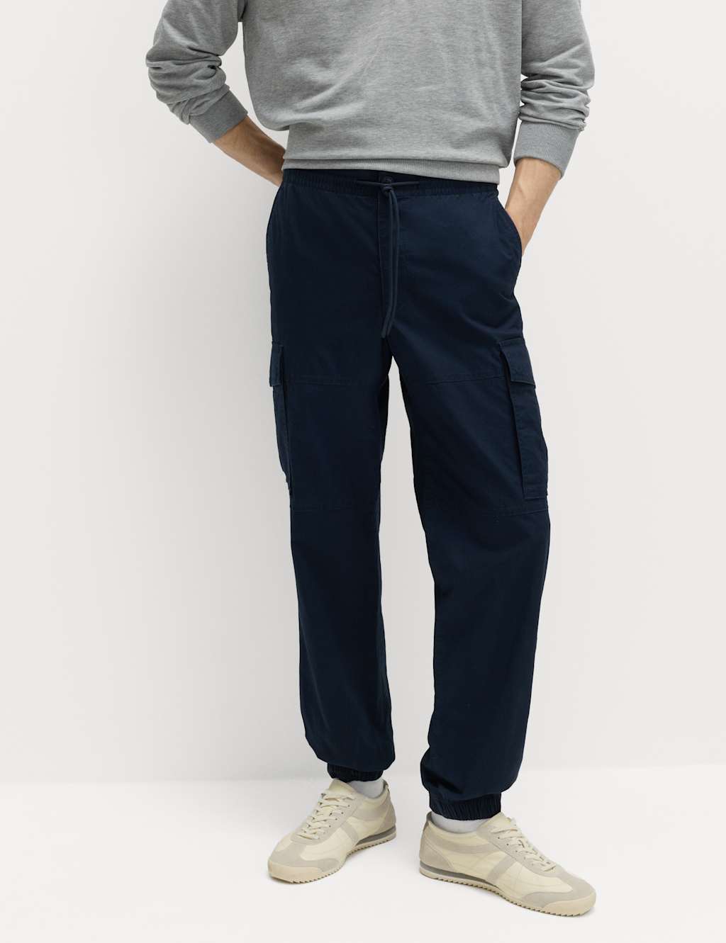 M&S Men's Slim Fit Ripstop Cargo Trousers - M - Navy