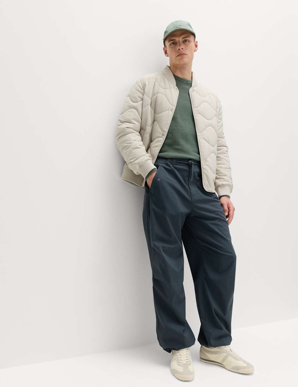 M&S Men's Loose Fit Elasticated Waist Parachute Trousers - XL - Dark Slate