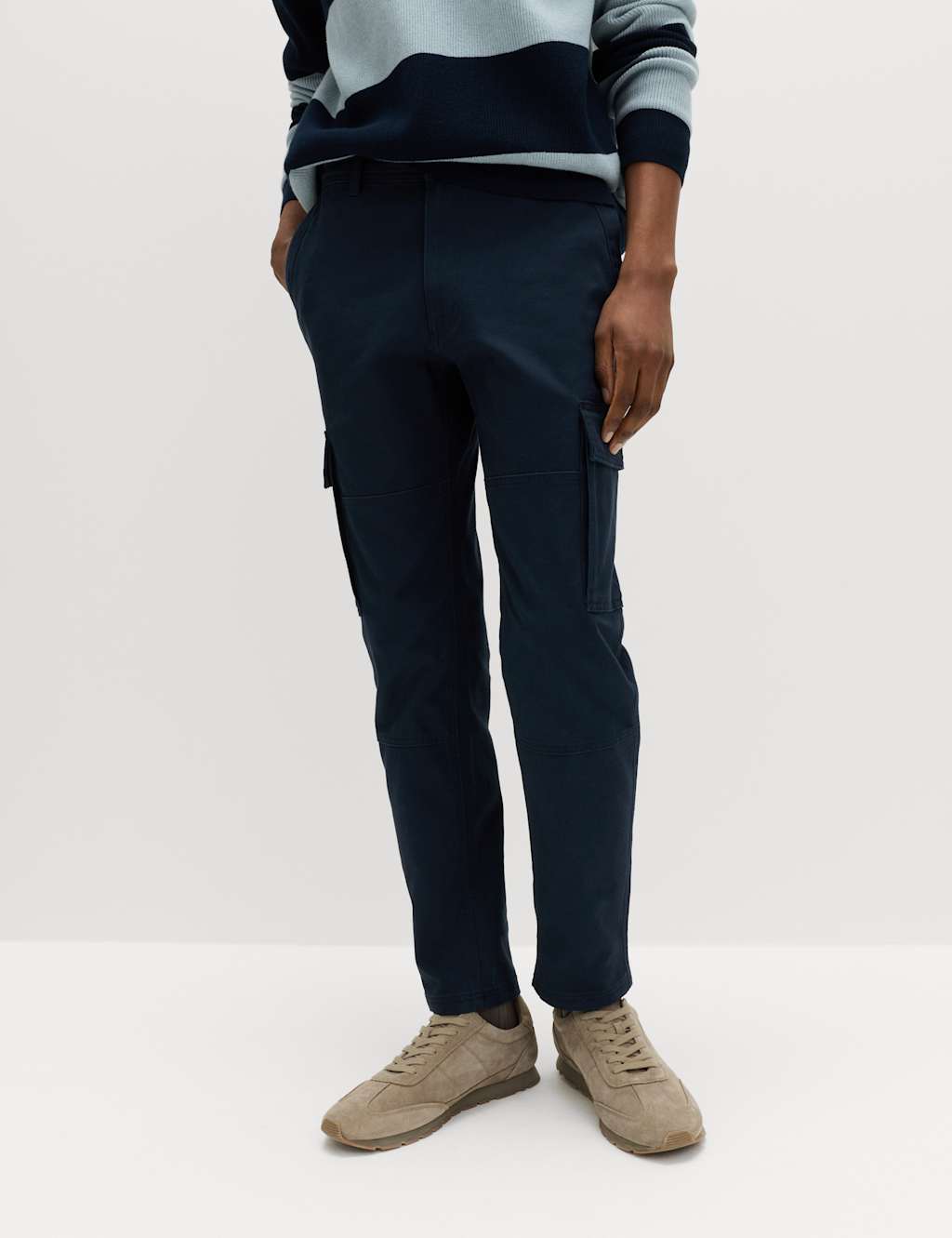 M&S Men's Tapered Fit Stretch Cargo Trousers - 42/29in - Navy