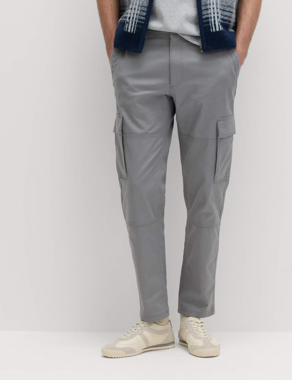 M&S Men's Tapered Fit Stretch Cargo Trousers - 30/33in - Ash Grey