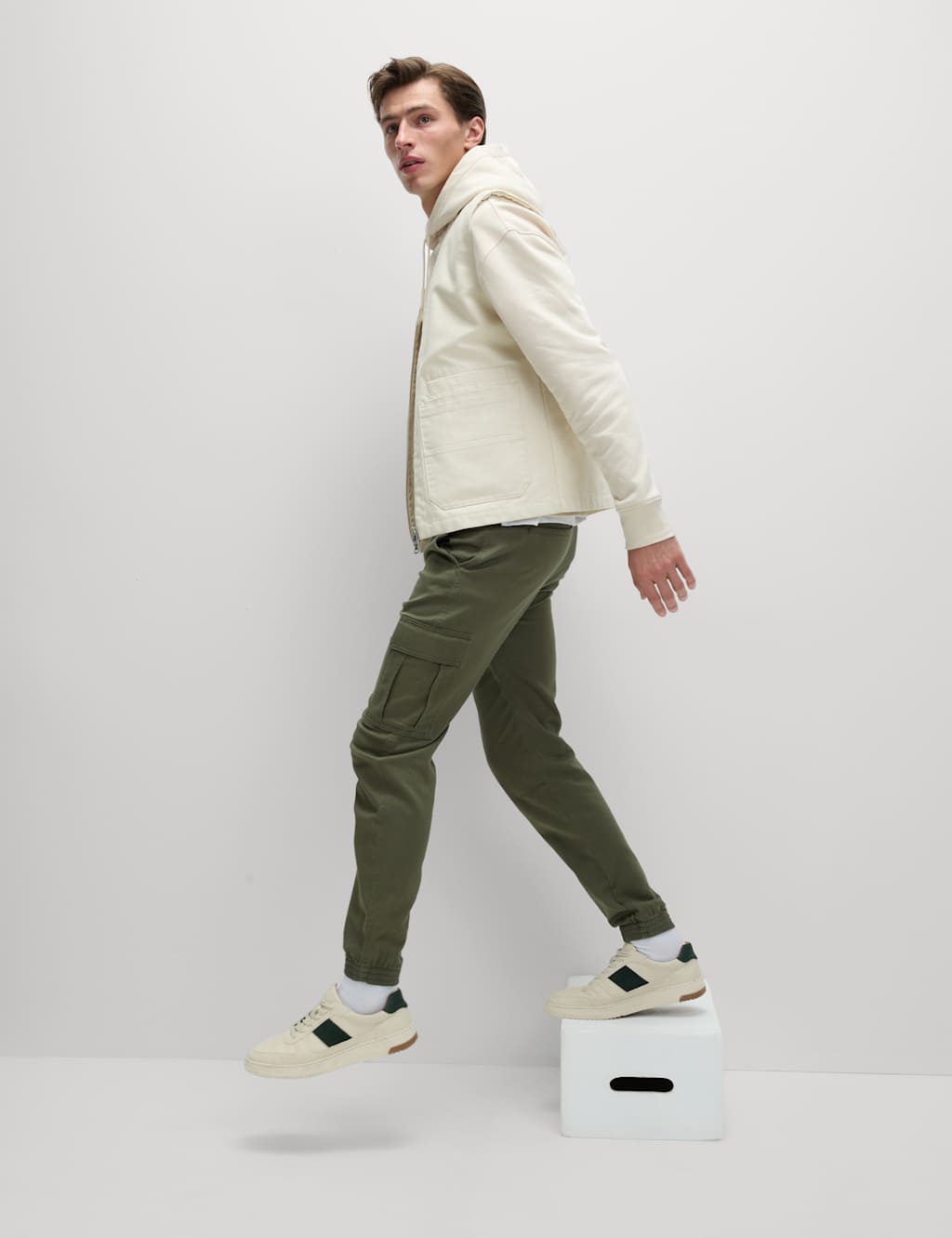 Slim Fit Stretch Cuffed Cargo Trousers