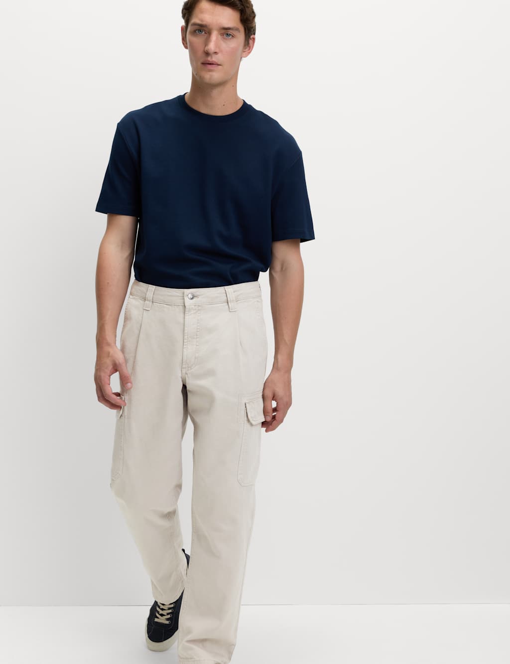 M&S Loose Fit Pure Cotton Cargo Trousers Stone