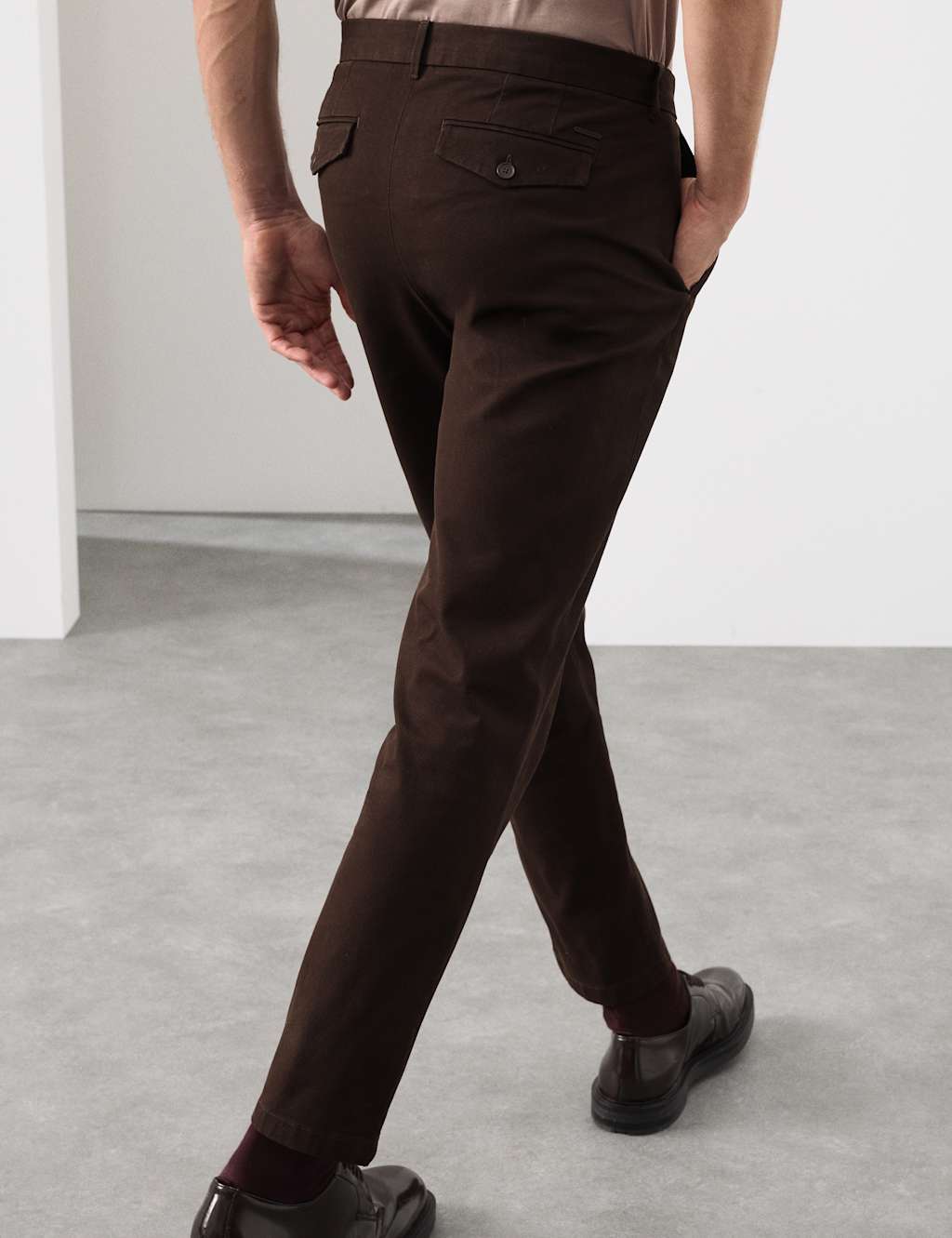 Autograph Regular Fit Textured Dobby Pleat Front Chinos Dark Chocolate