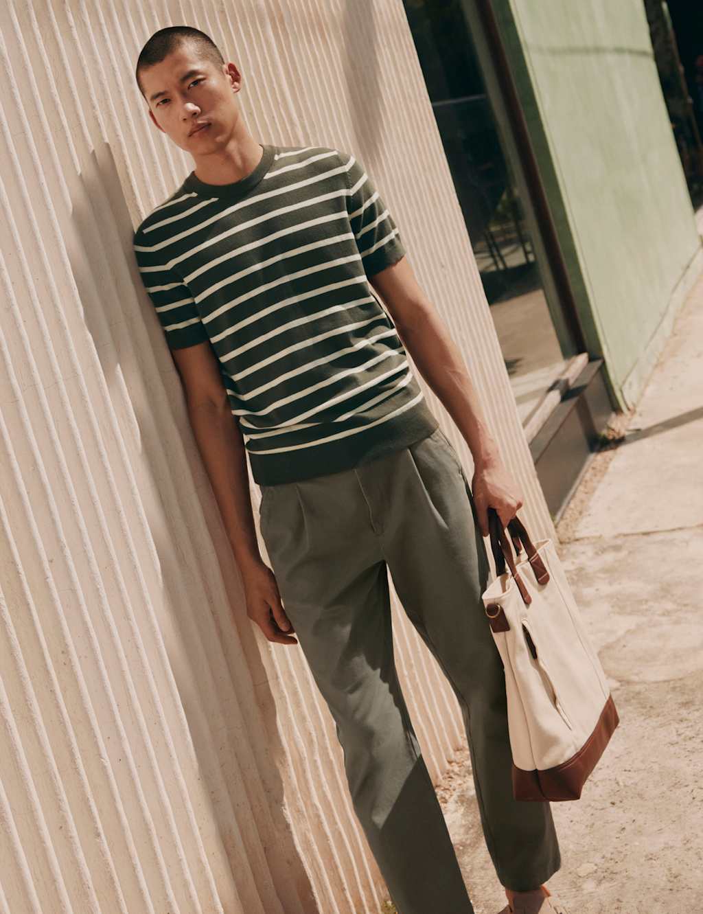 Regular Fit Single Pleat Textured Chinos